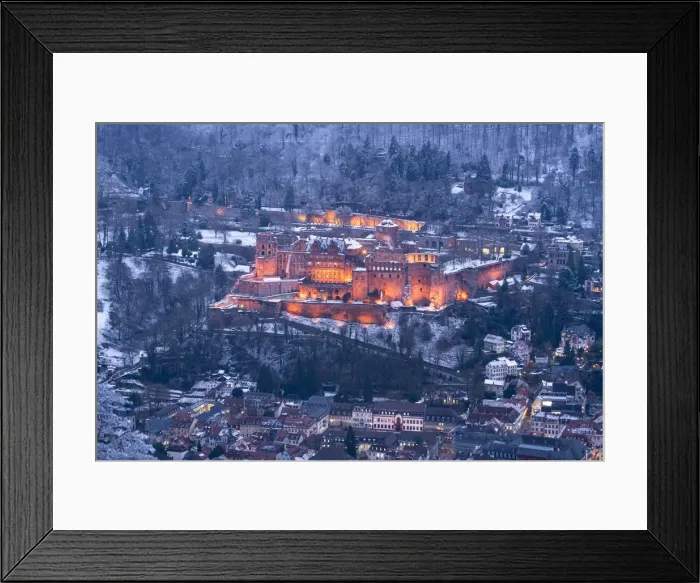 Framed Print : Illuminated Heidelberg castle and old town in winter, Baden-Wurttemberg, Germany Framed Print : Illuminated Heidelberg castle and old town in winter, Baden-Wurttemberg, Germany
