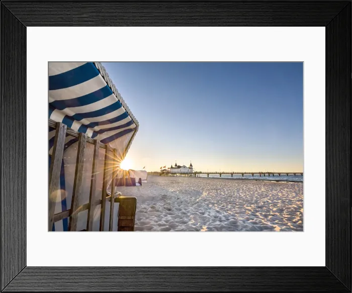 Framed Print : Beach baskets and pier, Ahlbeck, Usedom island, Mecklenburg-Western Pomerania, Germany
