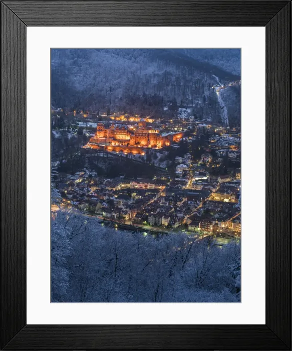 Framed Print : Heidelberg castle and old town in winter seen from Heiligenberg mountain Framed Print : Heidelberg castle and old town in winter seen from Heiligenberg mountain