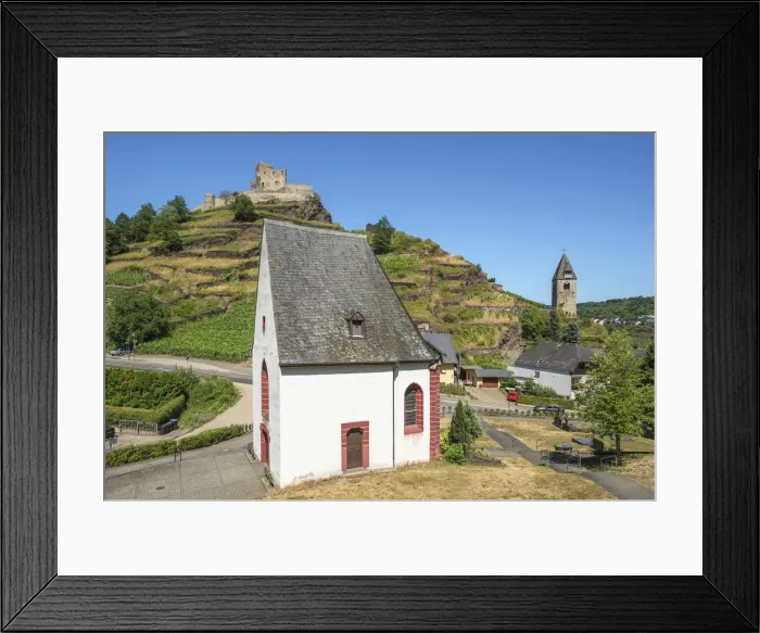 Framed Print : Gothic Dreikaonigenkapelle with Niederburg at Kobern-Gondorf, Mosel Valley