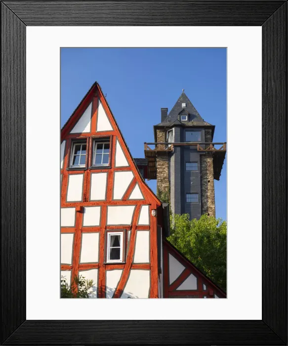 Framed Print : Half-timbered house and tower of old city walls, Oberwesel, Rhineland-Palatinate, Germany Framed Print : Half-timbered house and tower of old city walls, Oberwesel, Rhineland-Palatinate, Germany