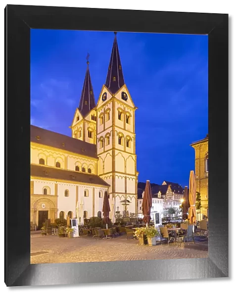 St Severus Church in Market Square at dusk, Boppard, Rhineland-Palatinate, Germany
