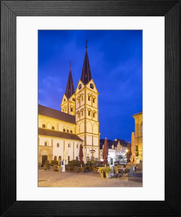 Framed Print : St Severus Church in Market Square at dusk, Boppard, Rhineland-Palatinate, Germany Framed Print : St Severus Church in Market Square at dusk, Boppard, Rhineland-Palatinate, Germany