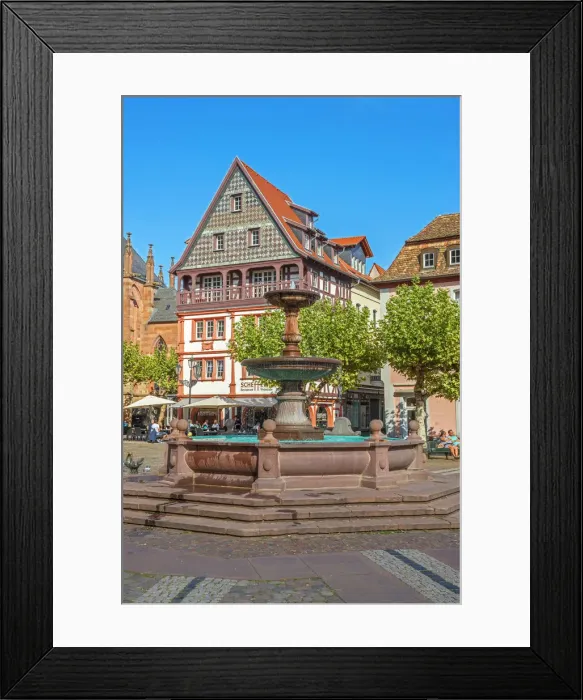 Framed Print : Fountain with Restaurant at Marktplatz, Neustadt an der Weinstrasze, Deutsche Weinstrasze, Rhineland-Palatinate, Germany Framed Print : Fountain with Restaurant at Marktplatz, Neustadt an der Weinstrasze, Deutsche Weinstrasze, Rhineland-Palatinate, Germany