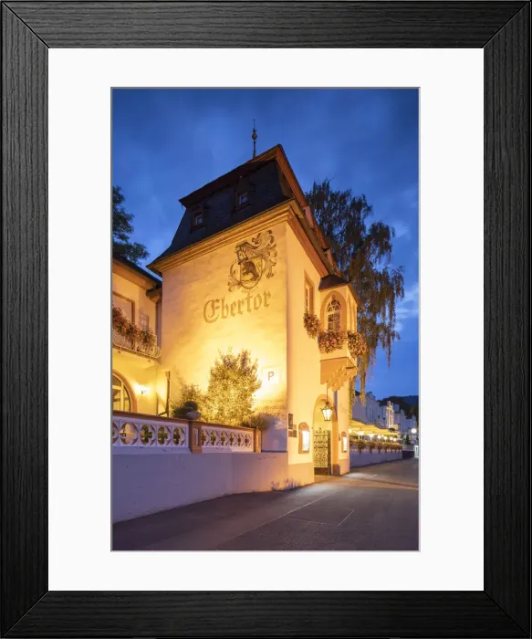 Framed Print : Hotel Ebertor at dusk, Boppard, Rhineland-Palatinate, Germany