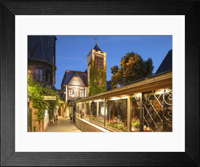 Framed Print : Drosselgasse Street at dusk, Rudesheim, Rhineland-Palatinate, Germany Framed Print : Drosselgasse Street at dusk, Rudesheim, Rhineland-Palatinate, Germany