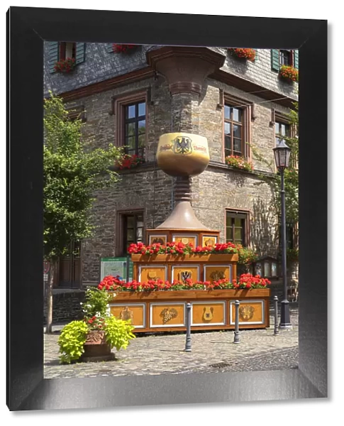 Giant wine glass outside town hall, Oberwesel, Rhineland-Palatinate, Germany