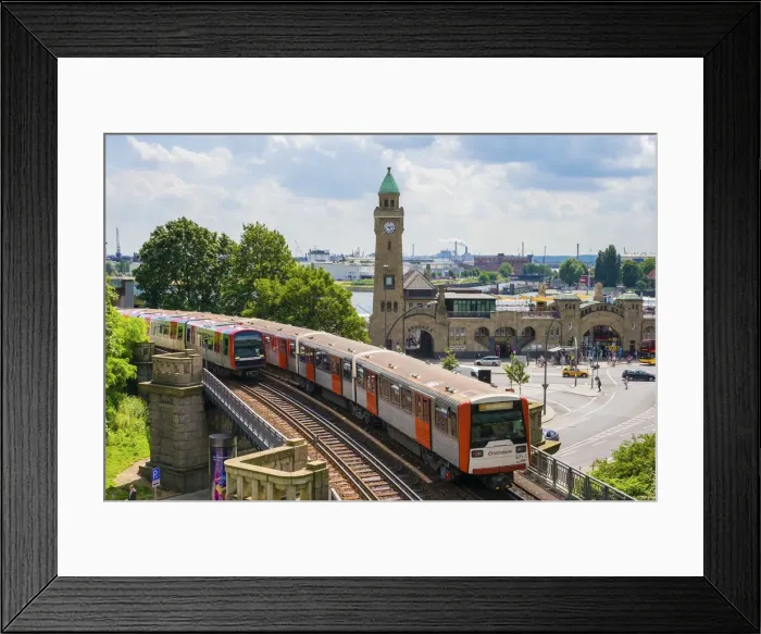 Framed Print : U-Bahn trains passing in front of St. Pauli LandungsbrAocken, St. Pauli, Hamburg, Germany Framed Print : U-Bahn trains passing in front of St. Pauli LandungsbrAocken, St. Pauli, Hamburg, Germany