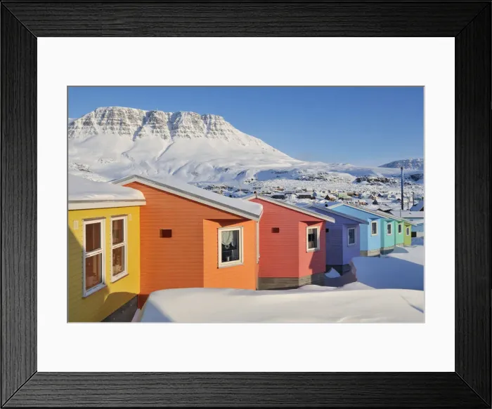 Framed Print : Colorful row of houses, Qeqertarsuaq, Disko Island, Greenland Framed Print : Colorful row of houses, Qeqertarsuaq, Disko Island, Greenland