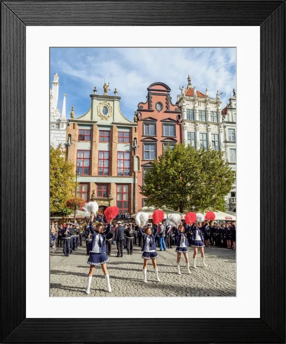 Framed Print : Poland, Pomeranian Voivodeship, Gdansk, Old Town, Cheerleaders on the Long Market Framed Print : Poland, Pomeranian Voivodeship, Gdansk, Old Town, Cheerleaders on the Long Market