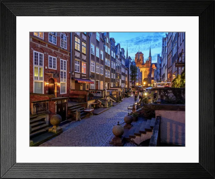 Framed Print : Poland, Pomeranian Voivodeship, Gdansk, Old Town, Mariacka Street at twilight Framed Print : Poland, Pomeranian Voivodeship, Gdansk, Old Town, Mariacka Street at twilight