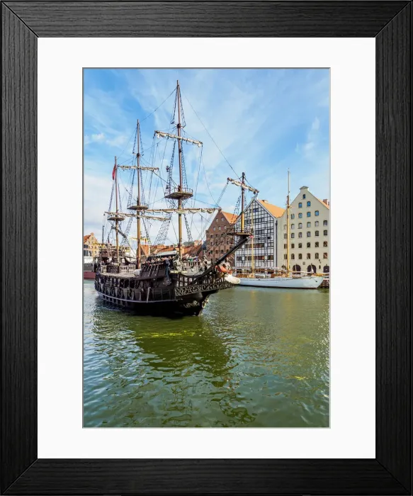 Framed Print : Poland, Pomeranian Voivodeship, Gdansk, Old Town, Ship on the Motlawa River Framed Print : Poland, Pomeranian Voivodeship, Gdansk, Old Town, Ship on the Motlawa River