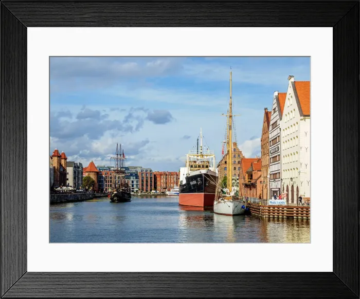 Framed Print : Poland, Pomeranian Voivodeship, Gdansk, Old Town, Ships on the Motlawa River Framed Print : Poland, Pomeranian Voivodeship, Gdansk, Old Town, Ships on the Motlawa River