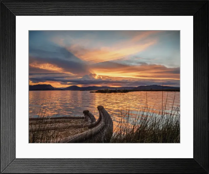 Framed Print : Uros Floating Islands at sunset, Lake Titicaca, Puno Region, Peru Framed Print : Uros Floating Islands at sunset, Lake Titicaca, Puno Region, Peru