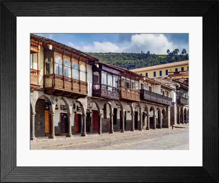 Framed Print : Colonial houses with Balconies, Main Square, Cusco, Peru Framed Print : Colonial houses with Balconies, Main Square, Cusco, Peru
