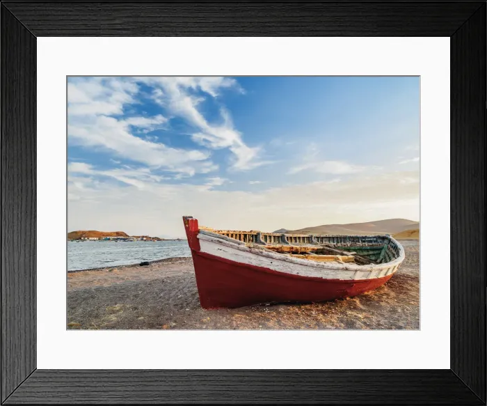 Framed Print : Fishing Boat near Lagunillas at sunset, Paracas National Reserve, Ica Region, Peru Framed Print : Fishing Boat near Lagunillas at sunset, Paracas National Reserve, Ica Region, Peru
