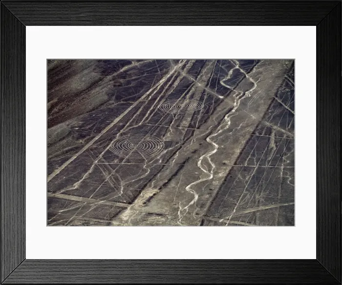 Framed Print : Spirals Geoglyphs, aerial view, Nazca, Ica Region, Peru Framed Print : Spirals Geoglyphs, aerial view, Nazca, Ica Region, Peru