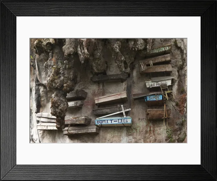 Framed Print : Asia, South East Asia, Philippines, Mountain Province, Sagada, a cliff face with hanging Framed Print : Asia, South East Asia, Philippines, Mountain Province, Sagada, a cliff face with hanging