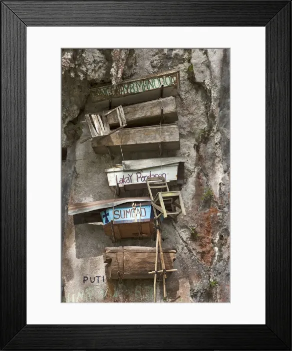 Framed Print : Asia, South East Asia, Philippines, Mountain Province, Sagada, a cliff face with hanging Framed Print : Asia, South East Asia, Philippines, Mountain Province, Sagada, a cliff face with hanging