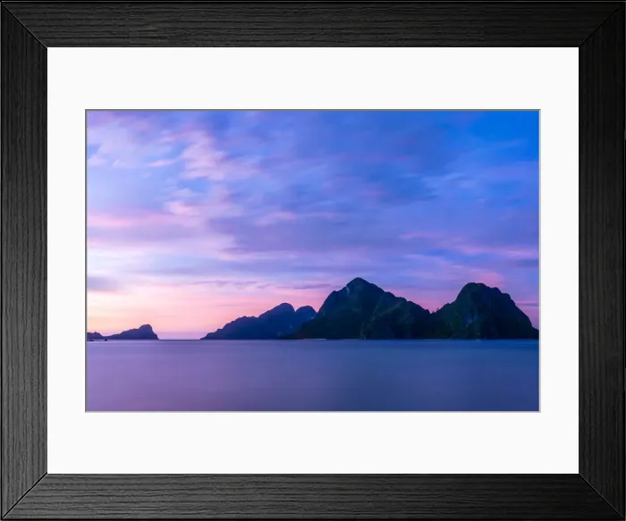 Framed Print : Islands in Bacuit Bay at dusk, Marimegmeg Beach, El Nido, Palawan, Philippines Framed Print : Islands in Bacuit Bay at dusk, Marimegmeg Beach, El Nido, Palawan, Philippines