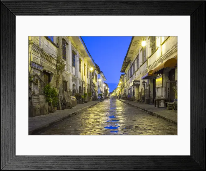 Framed Print : Calle Crisologo at dawn, Vigan City, Ilocos Sur, Ilocos Region, Philippines