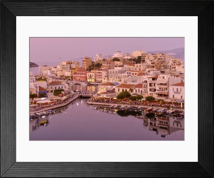 Framed Print : Waterfront at sunset in Agios Nikolaos, Crete, Greece, Europe Framed Print : Waterfront at sunset in Agios Nikolaos, Crete, Greece, Europe
