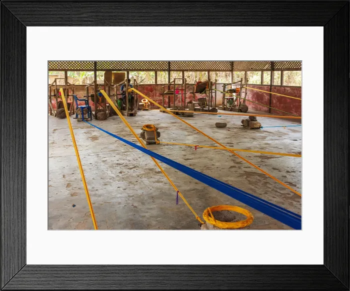 Framed Print : Africa, Ghana, Volta Region. Looms in a factury in the Kente weavers village Framed Print : Africa, Ghana, Volta Region. Looms in a factury in the Kente weavers village