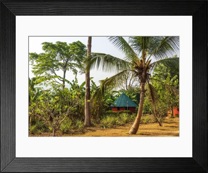 Framed Print : Africa, Ghana, Volta Region. Wli waterfall lodge, nice guesthouse in Wli Framed Print : Africa, Ghana, Volta Region. Wli waterfall lodge, nice guesthouse in Wli