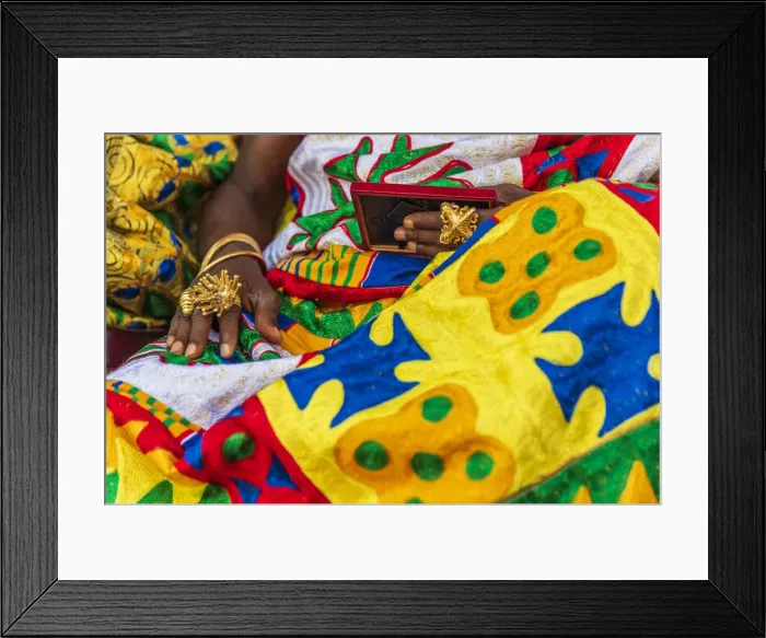 Framed Print : Ghana, Kumasi, Akwasidae festival. Colorful dresses and gold jewellery esposed Framed Print : Ghana, Kumasi, Akwasidae festival. Colorful dresses and gold jewellery esposed