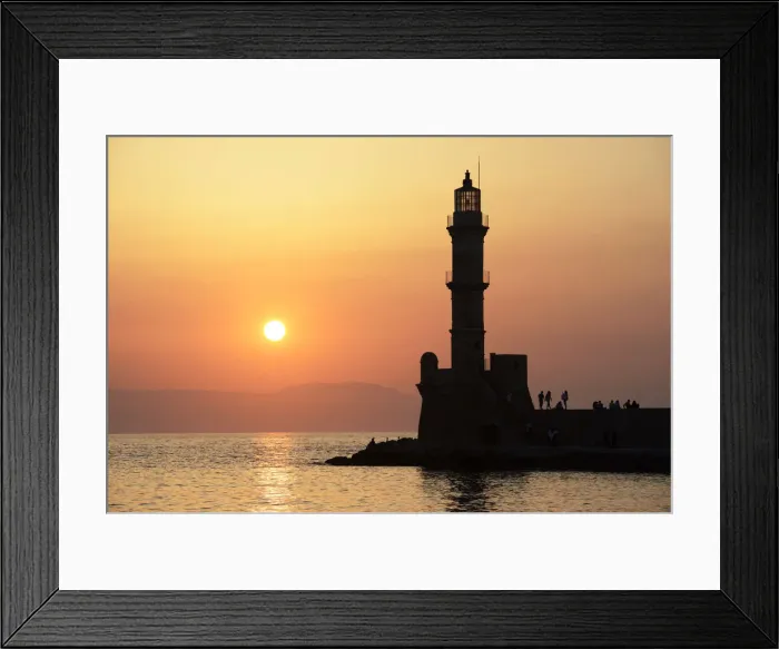 Framed Print : Lighthouse at sunset in Chania, Crete, Greece, Europe Framed Print : Lighthouse at sunset in Chania, Crete, Greece, Europe