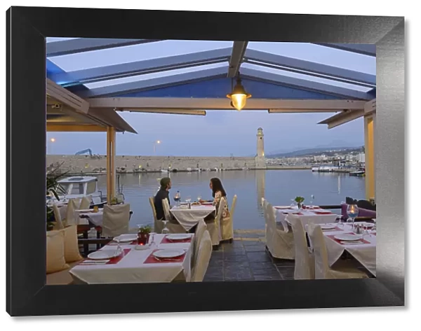 Restaurant of the waterfront, Rethimno, Crete, Greece, Europe