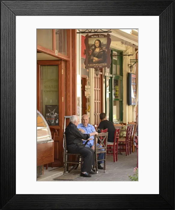 Framed Print : Two men at a cafe in Rethimno, Crete, Greece, Europe