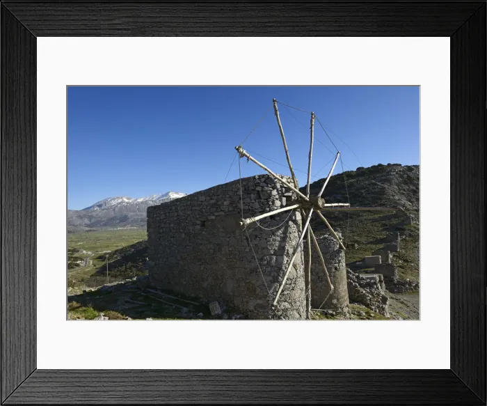 Framed Print : Old windmills at the Seli-Ambelou Pass, Lassithi plateau, Crete, Greece, Europe