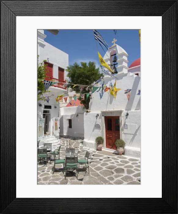 Framed Print : Europe, Greece, Cyclades island, Aegean Sea, Mykonos, Myconos, square and church in Framed Print : Europe, Greece, Cyclades island, Aegean Sea, Mykonos, Myconos, square and church in