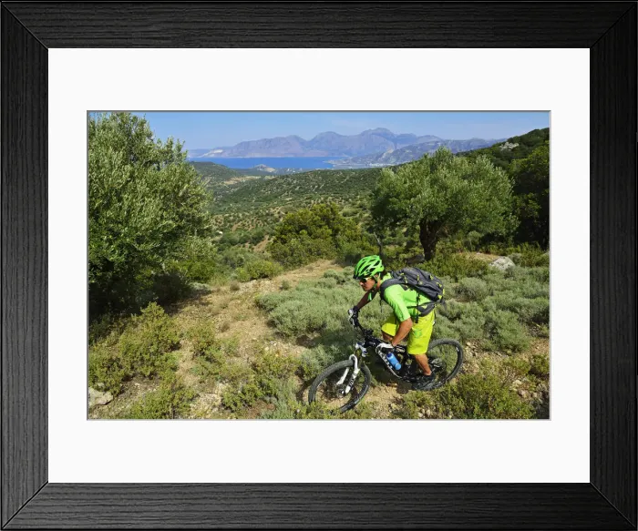 Framed Print : Mountain biker at Selakano, Myrtos, Crete, Greece, Europe, MR Framed Print : Mountain biker at Selakano, Myrtos, Crete, Greece, Europe, MR