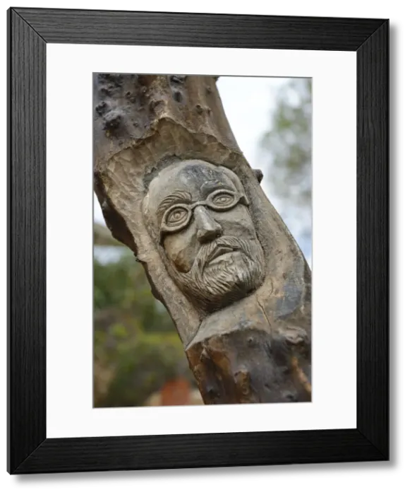 Framed Print : Nikos Kazantzakis, carved in tree, Open Air Museum, Lychnostatis, Hersonissos, Crete Framed Print : Nikos Kazantzakis, carved in tree, Open Air Museum, Lychnostatis, Hersonissos, Crete
