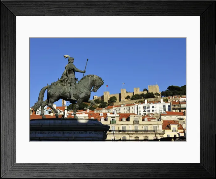 Framed Print : The historical centre and the Sao Jorge castle, with King Dom Joao I equestrian statue Framed Print : The historical centre and the Sao Jorge castle, with King Dom Joao I equestrian statue