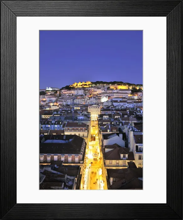 Framed Print : The historical centre and the Sao Jorge castle at dusk. Lisbon, Portugal Framed Print : The historical centre and the Sao Jorge castle at dusk. Lisbon, Portugal