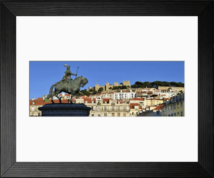 Framed Print : The historical centre and the Sao Jorge castle, with King Dom Joao I equestrian statue Framed Print : The historical centre and the Sao Jorge castle, with King Dom Joao I equestrian statue