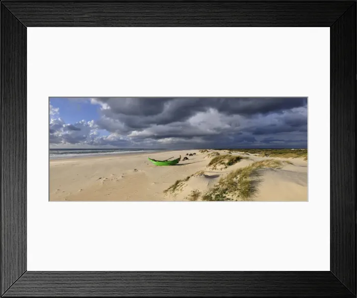 Framed Print : A traditional fishing boat on the seashore of Areao. Beira Litoral, Portugal