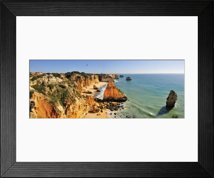 Framed Print : Marinha beach cliffs. Algarve, Portugal