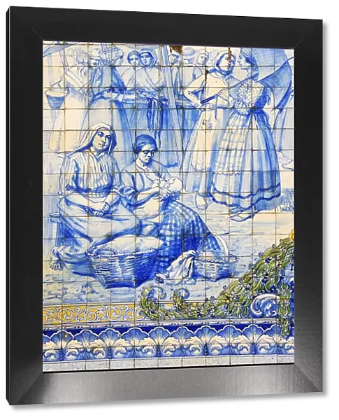 Traditional tiles with rural scenes in Viseu. Portugal