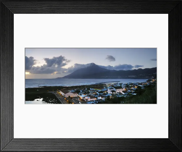 Framed Print : Lages do Pico, one of the most important whaling villages, and the volcano at dusk