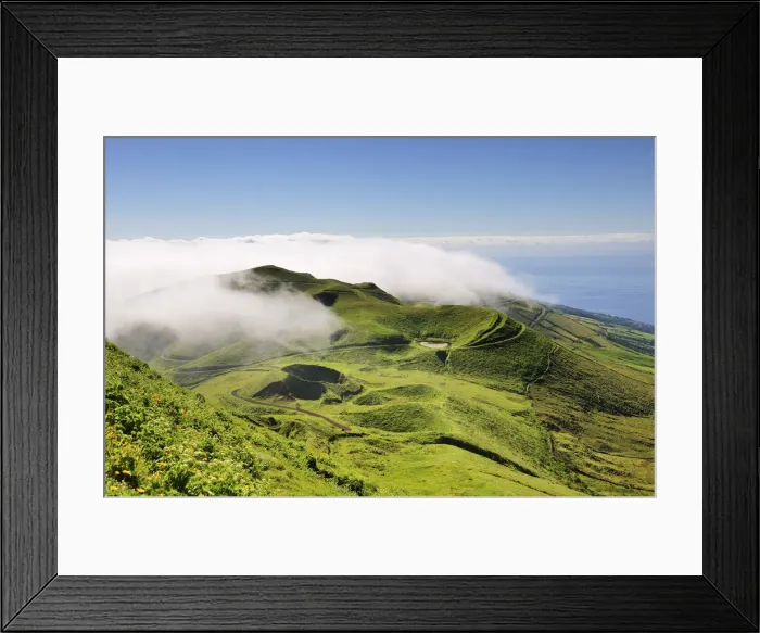 Framed Print : Volcanic craters along the Sao Jorge island viewed from Pico da Esperanca. Azores islands Framed Print : Volcanic craters along the Sao Jorge island viewed from Pico da Esperanca. Azores islands