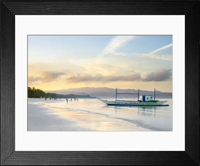 Framed Print : Bangka outrigger boat at sunrise on White Beach, Boracay Island, Aklan Province, Western Framed Print : Bangka outrigger boat at sunrise on White Beach, Boracay Island, Aklan Province, Western