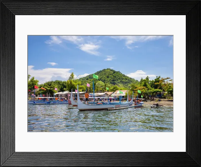 Framed Print : Traditional Bangka boats docked on on the shore of Taal Lake on Taal Volcano Island Framed Print : Traditional Bangka boats docked on on the shore of Taal Lake on Taal Volcano Island