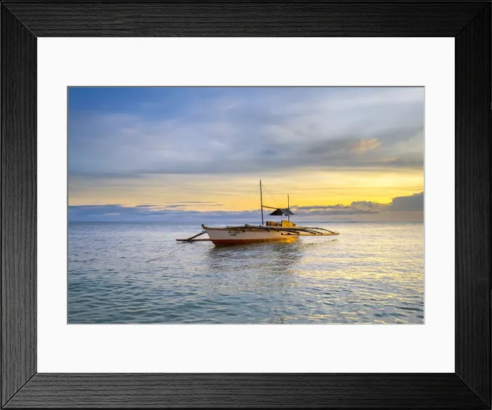 Framed Print : Fishing boat anchored at Paliton Beach, San Juan, Siquijor Island, Central Visayas