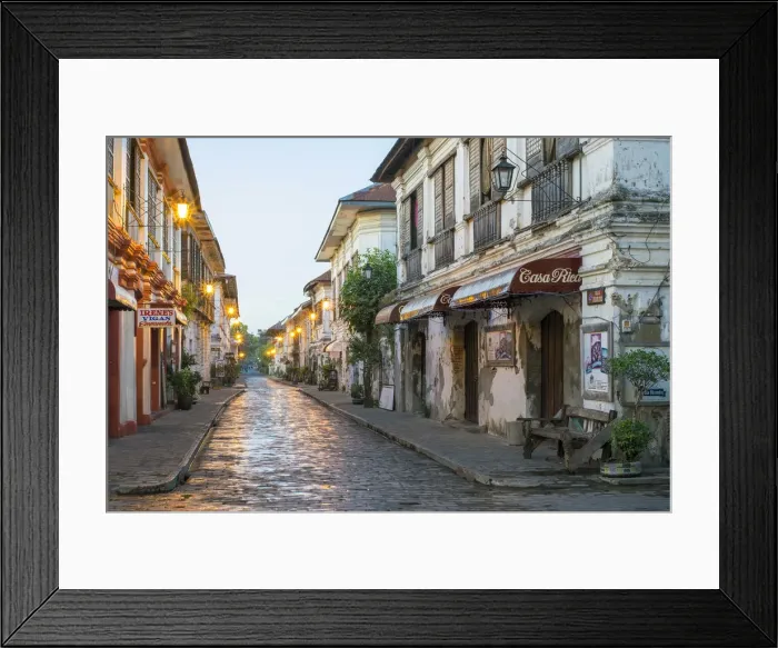 Framed Print : Calle Crisologo at dawn, Vigan City, Ilocos Sur, Ilocos Region, Philippines