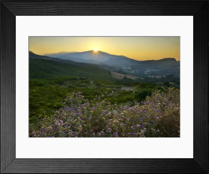 Framed Print : Sunset in the mountains near Argiroupoli, Crete, Greece, Europe Framed Print : Sunset in the mountains near Argiroupoli, Crete, Greece, Europe