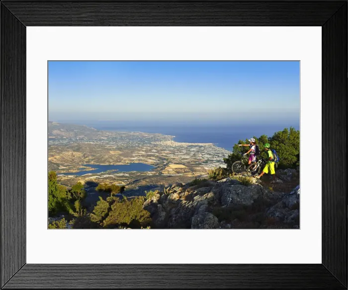 Framed Print : Mountain bikers in Stavros, Selakano overlooking Agios Nikolaos, Crete, Greece, Europe Framed Print : Mountain bikers in Stavros, Selakano overlooking Agios Nikolaos, Crete, Greece, Europe